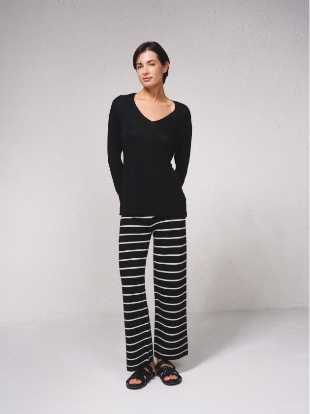 Pantalon en maille raye