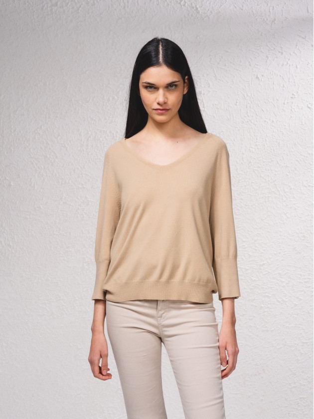 Camisola de malha com decote em v