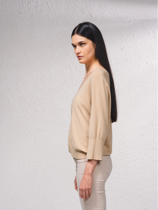 Camisola de malha com decote em v