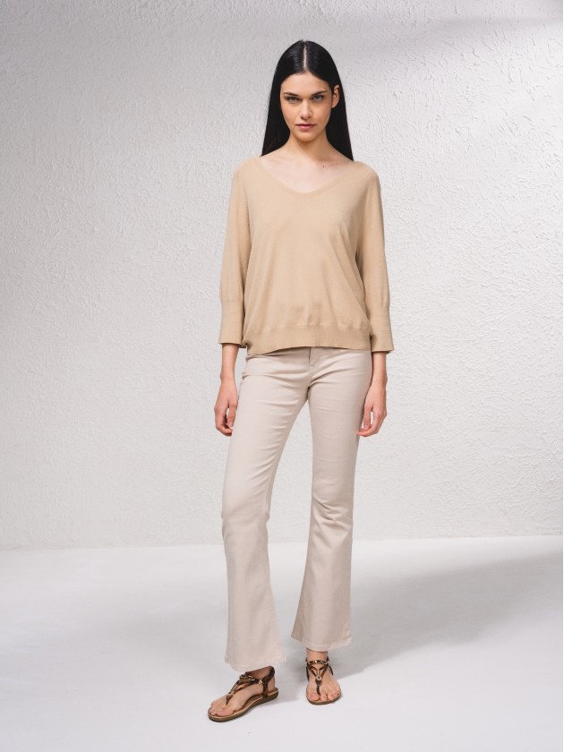 Camisola de malha com decote em v
