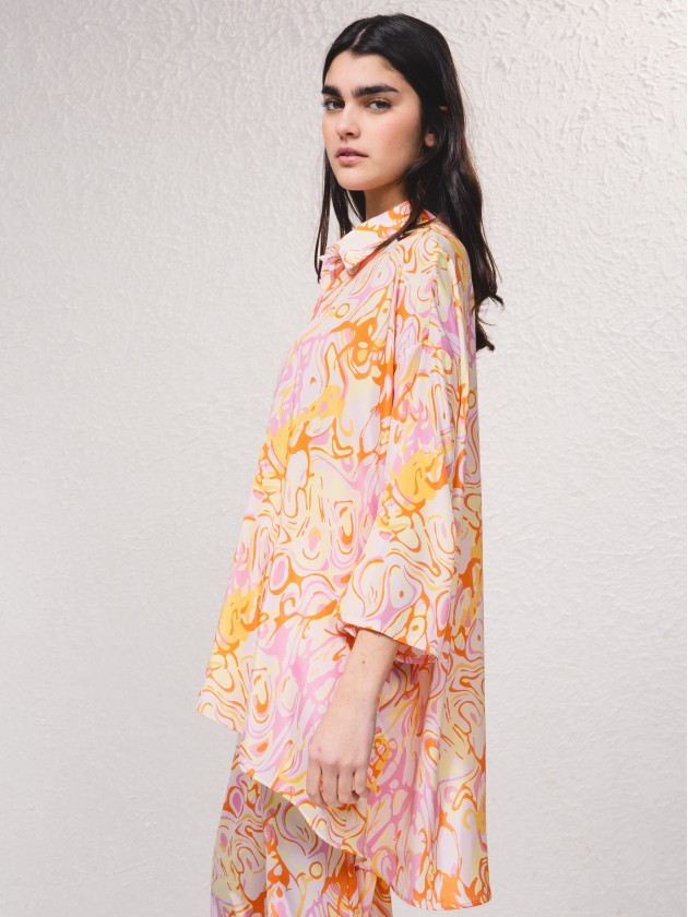 Satin shirt dress with print