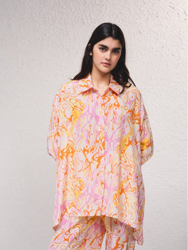Satin shirt dress with print
