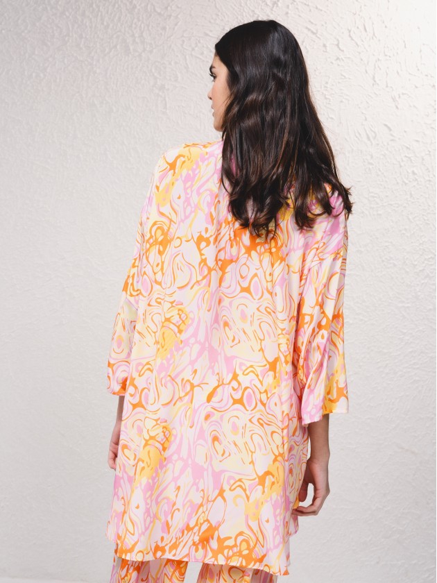 Satin shirt dress with print