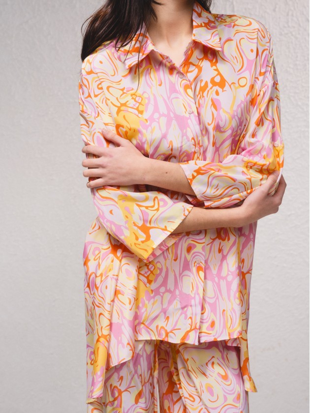 Satin shirt dress with print