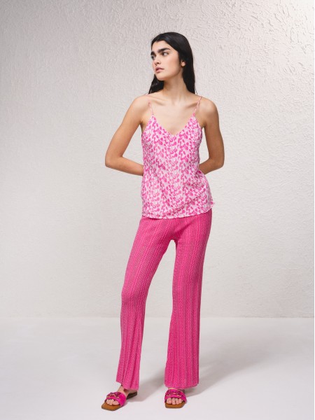 Top acetinado estampado