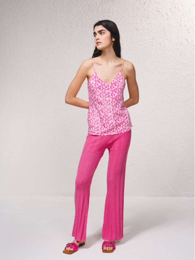 Top acetinado estampado