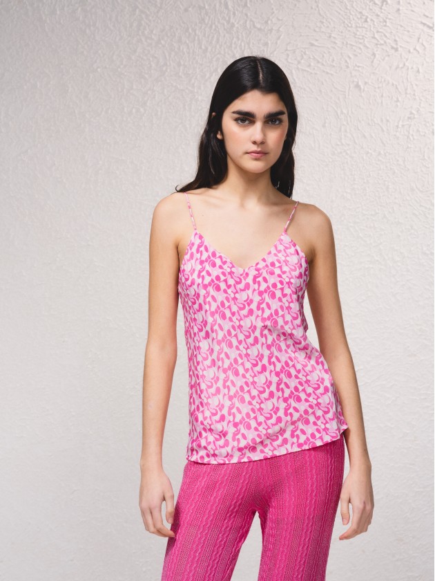 Top acetinado estampado