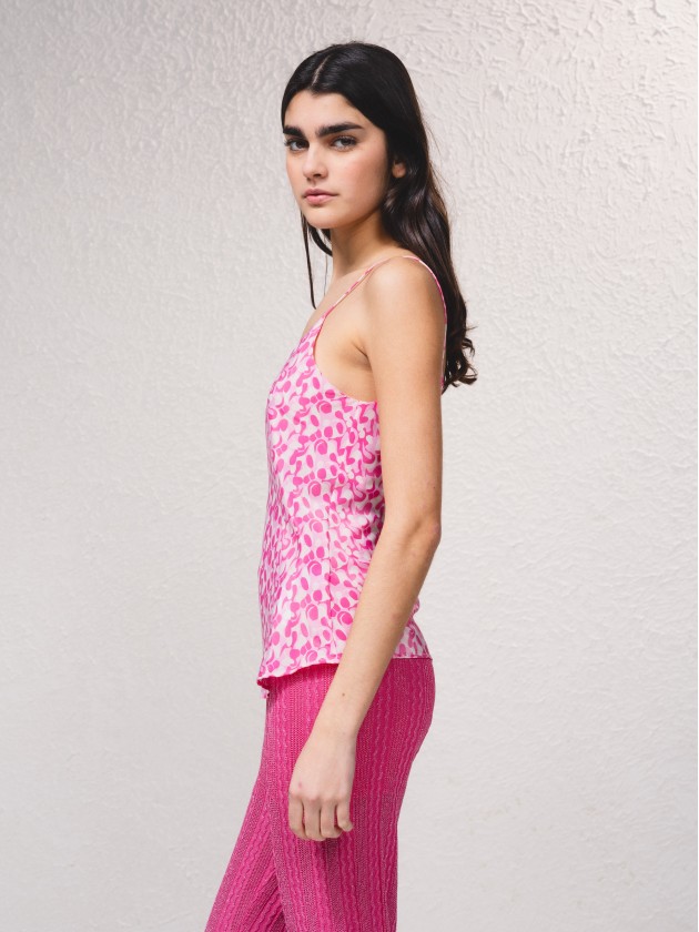 Top acetinado estampado