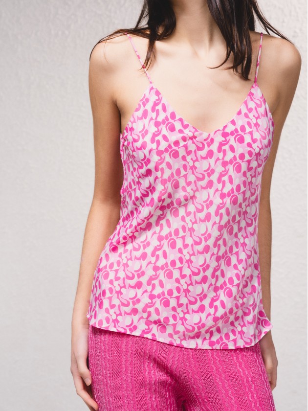 Top acetinado estampado