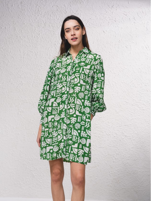 Robe chemise en satin avec imprim