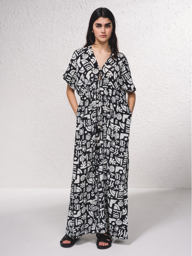 Long satin jumpsuit with print