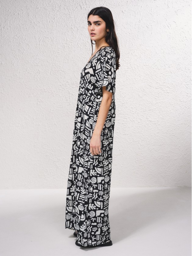 Long satin jumpsuit with print