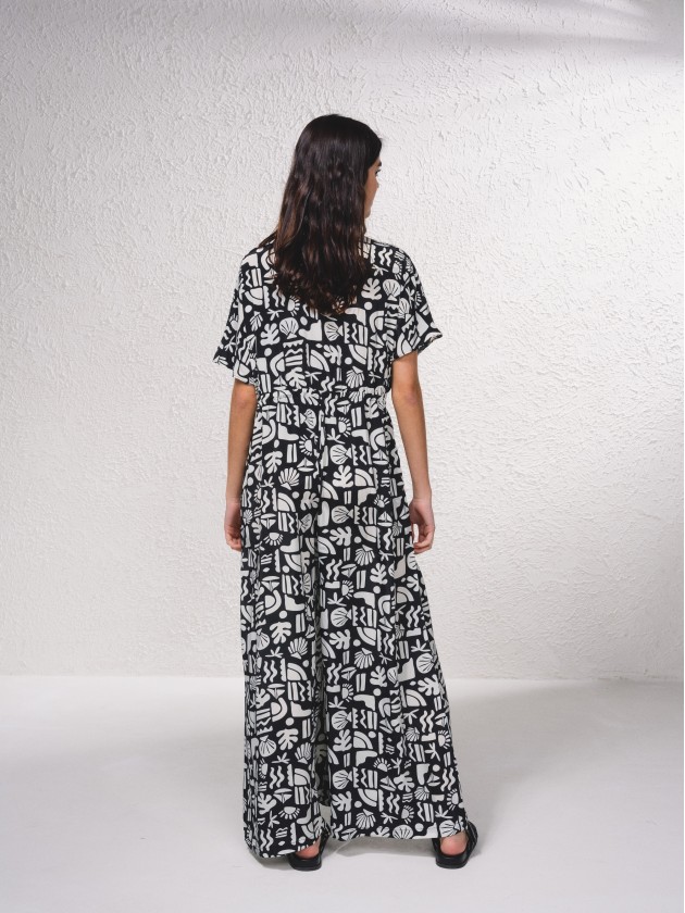 Long satin jumpsuit with print