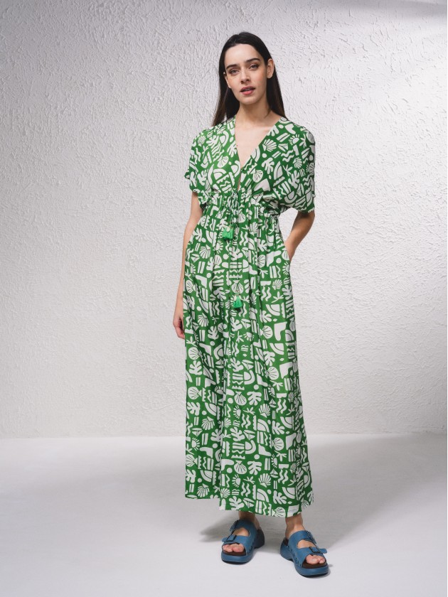 Long satin jumpsuit with print