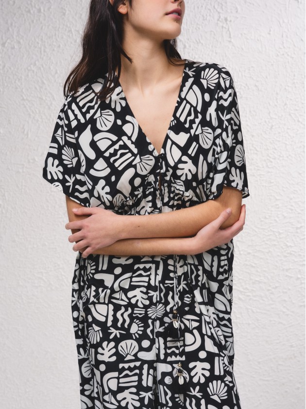 Long satin jumpsuit with print