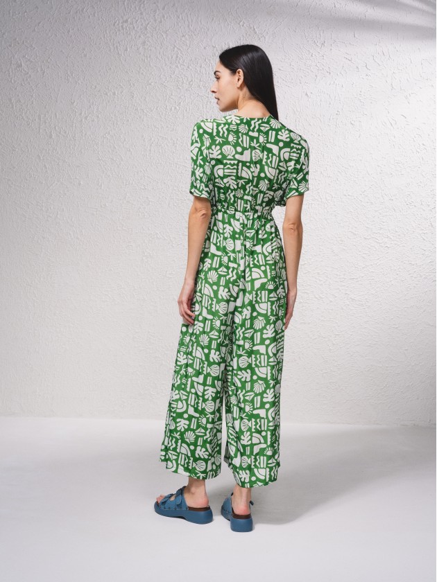 Long satin jumpsuit with print