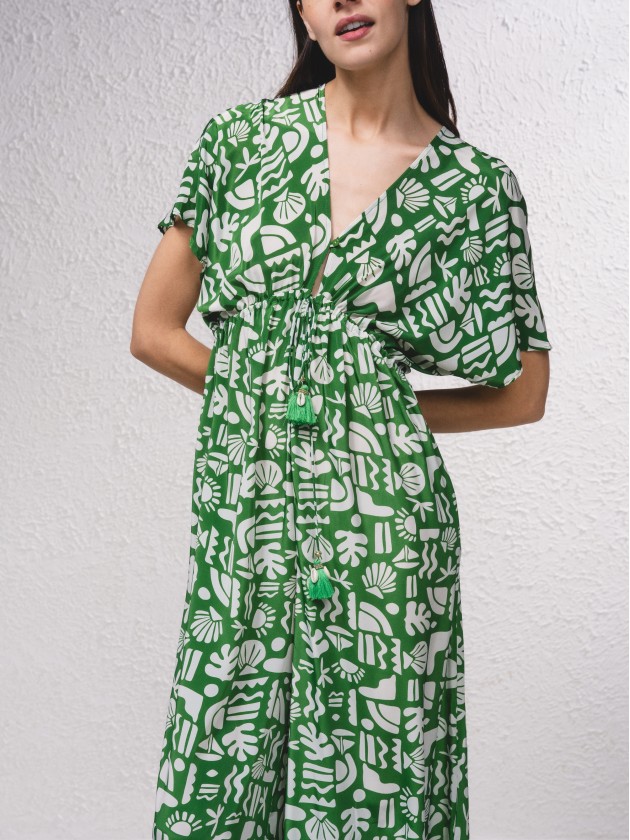 Long satin jumpsuit with print