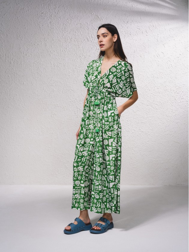Long satin jumpsuit with print
