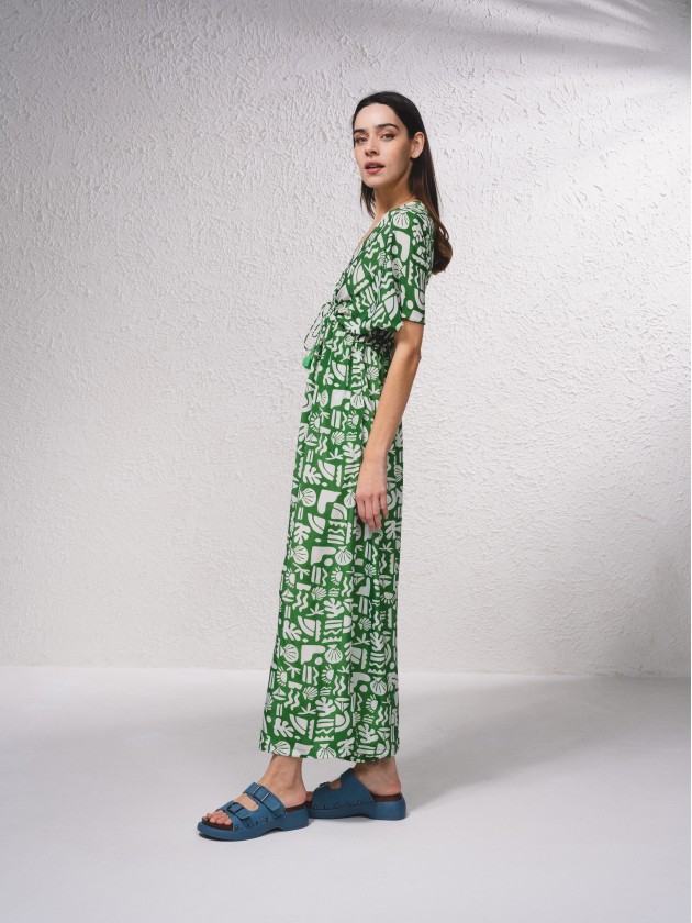 Long satin jumpsuit with print