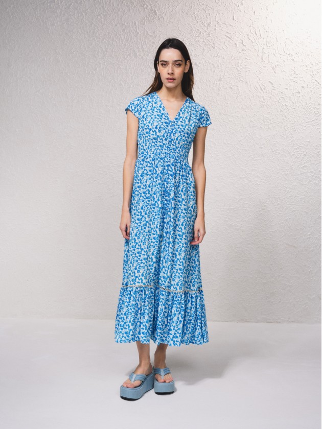 Long satin dress with print