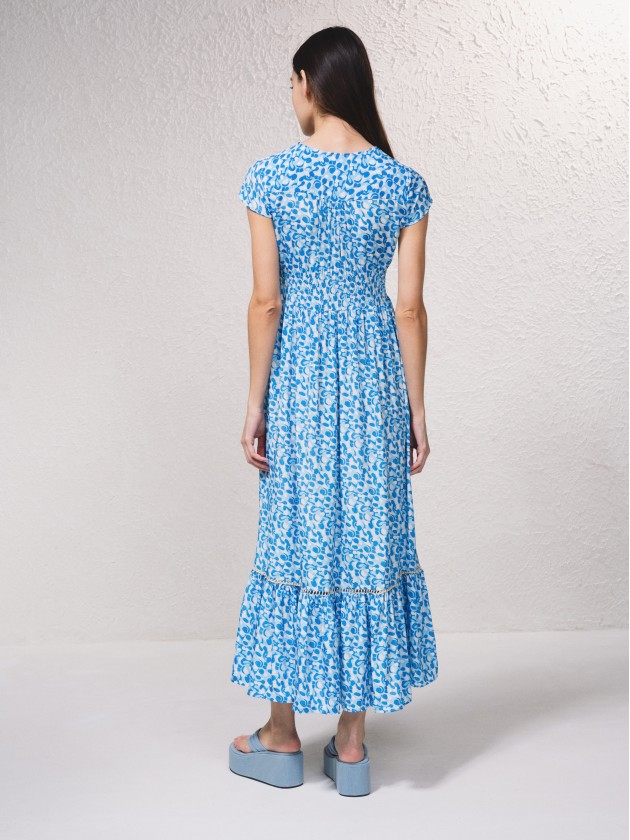 Long satin dress with print