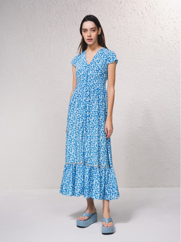 Long satin dress with print