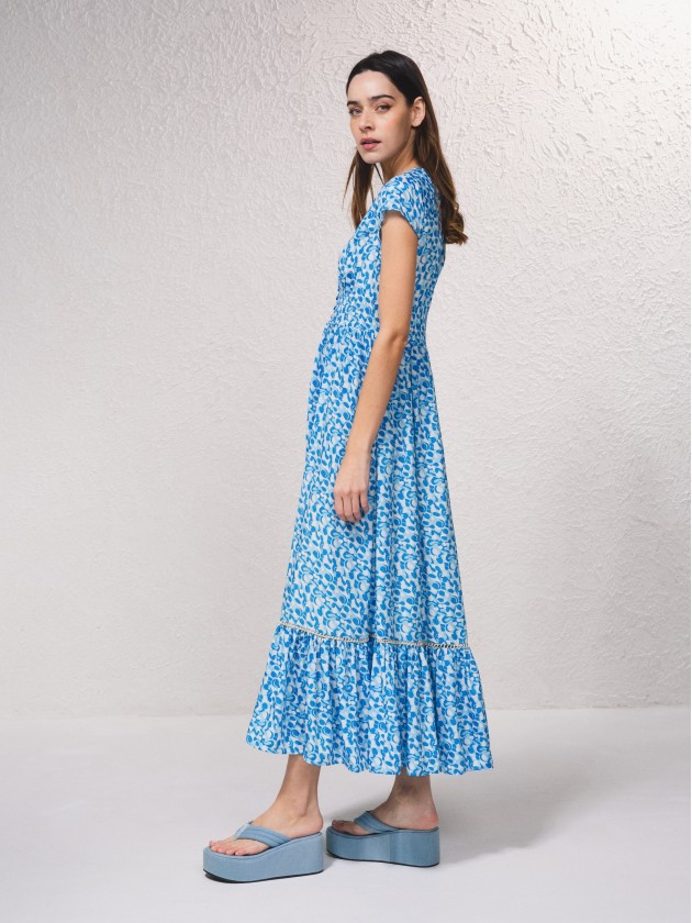 Long satin dress with print