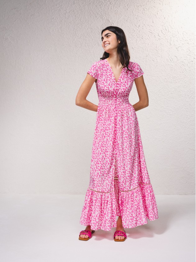 Robe longue en satin avec imprim