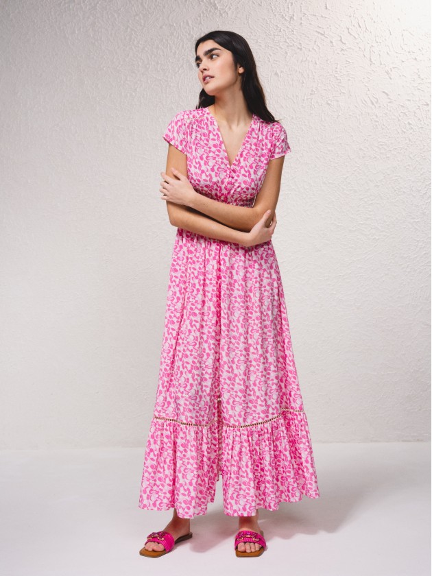 Robe longue en satin avec imprim