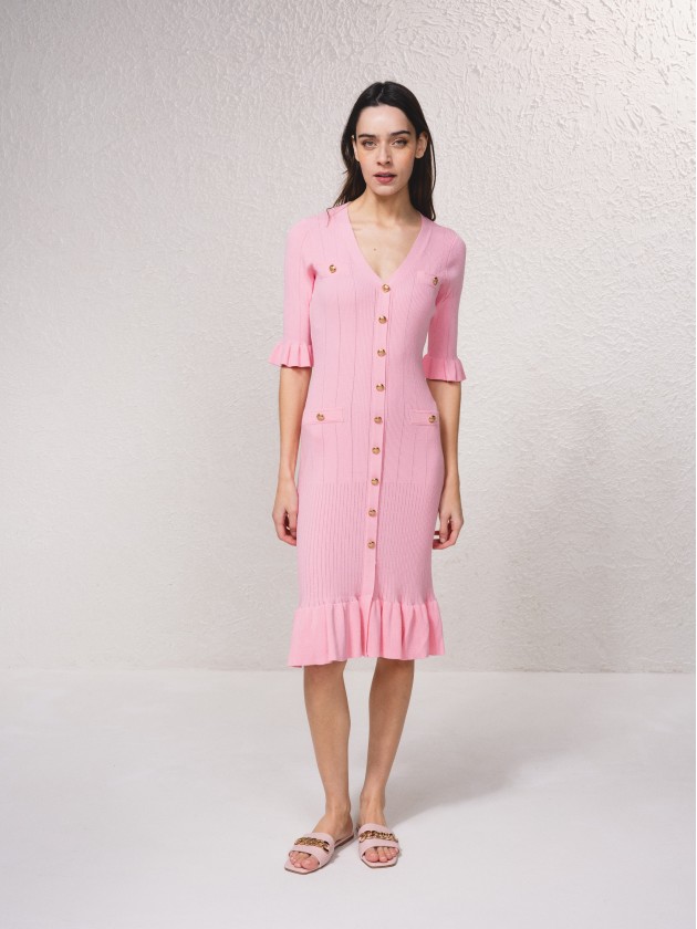 Vestido em malha com botes dourados