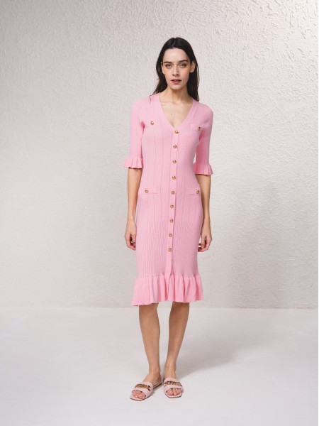Vestido em malha com botes dourados
