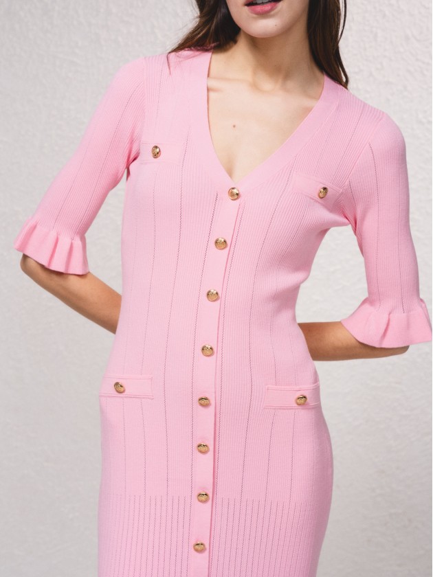 Vestido em malha com botes dourados