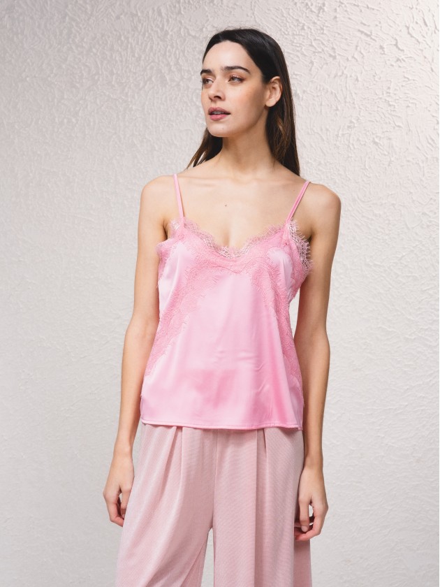 Satin top with lace details