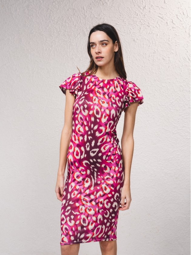 Vestido em malha fria com estampado