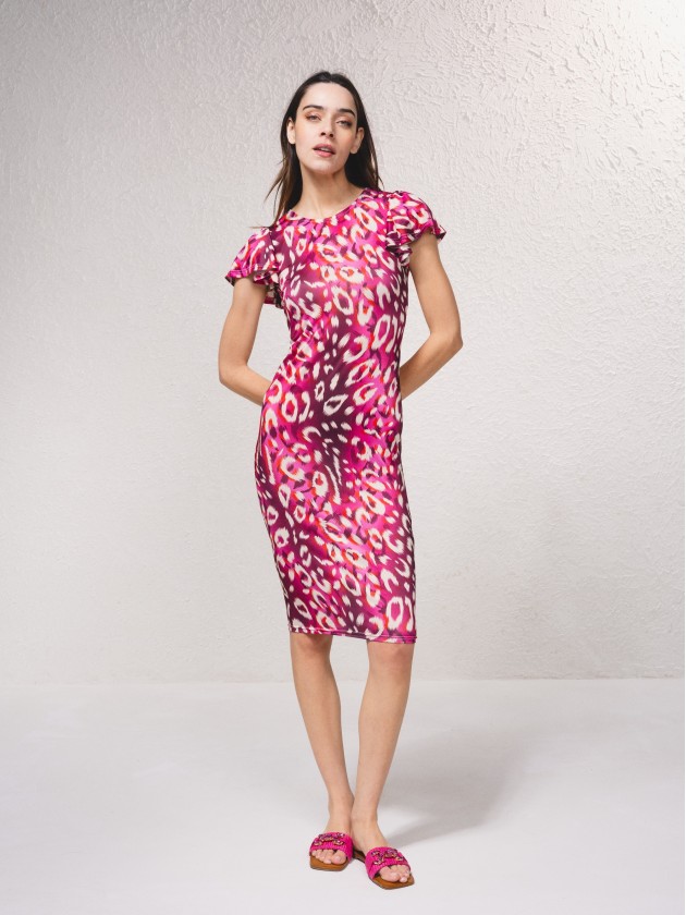 Vestido em malha fria com estampado