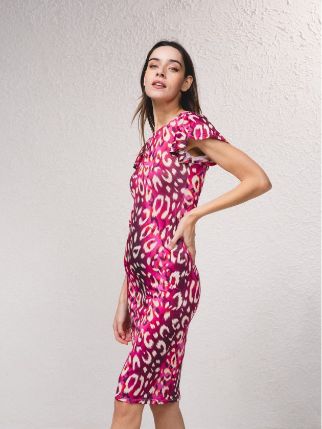 Vestido em malha fria com estampado