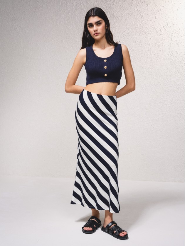 Saia midi com estampado riscas