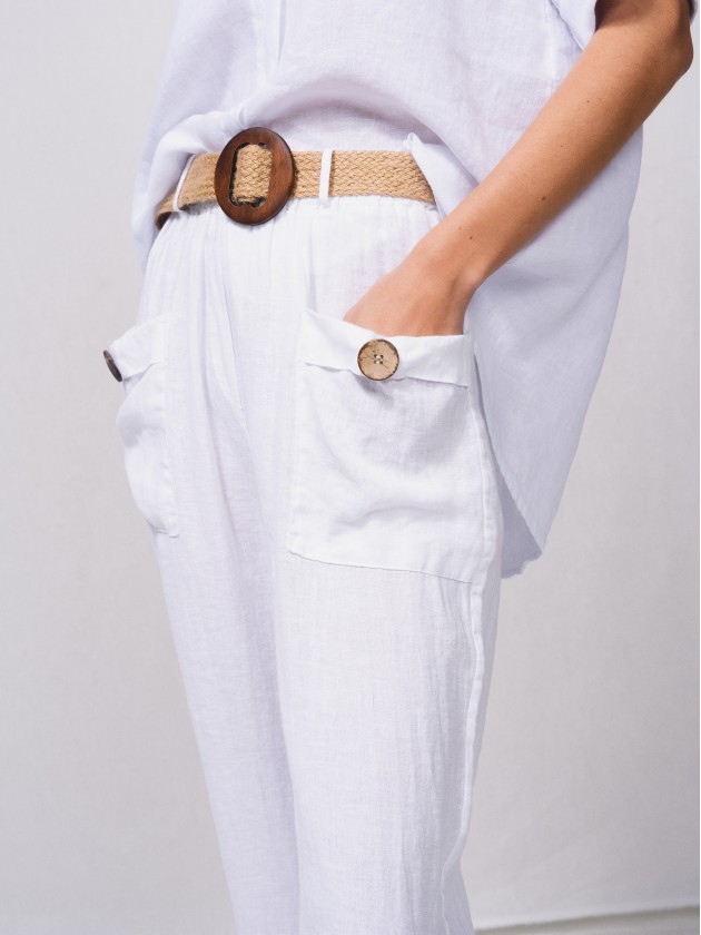 Calas de linho com bolsos  frente