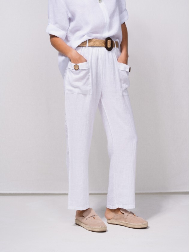 Calas de linho com bolsos  frente