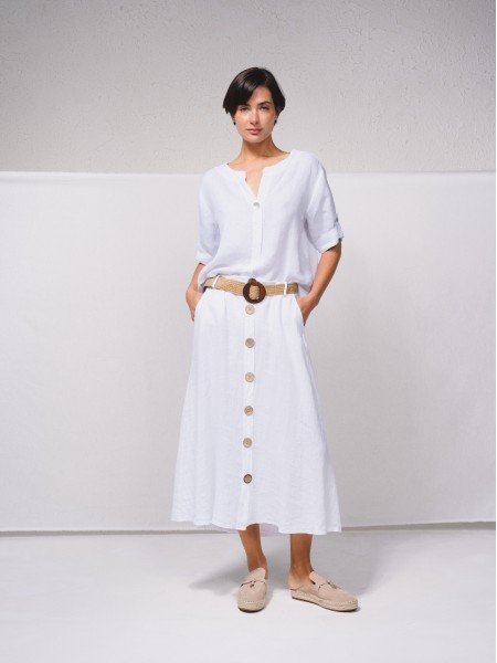 Saia midi linho com botes