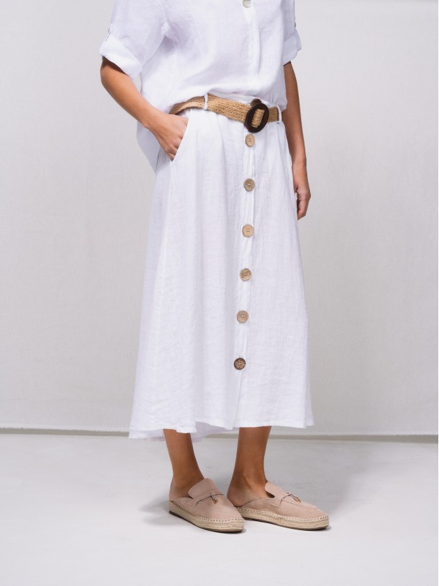 Saia midi linho com botes