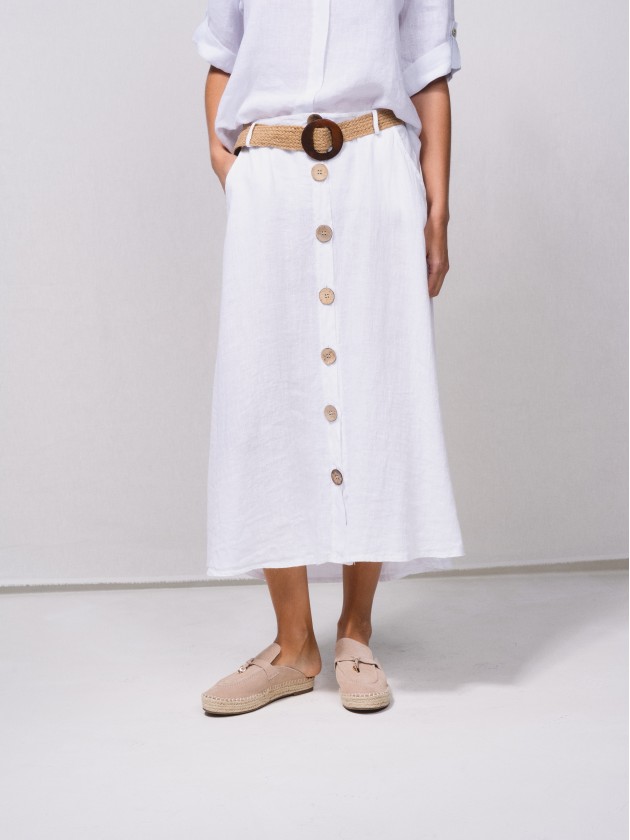 Saia midi linho com botes