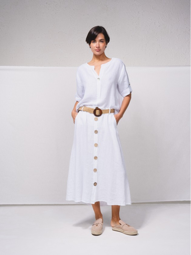 Saia midi linho com botes