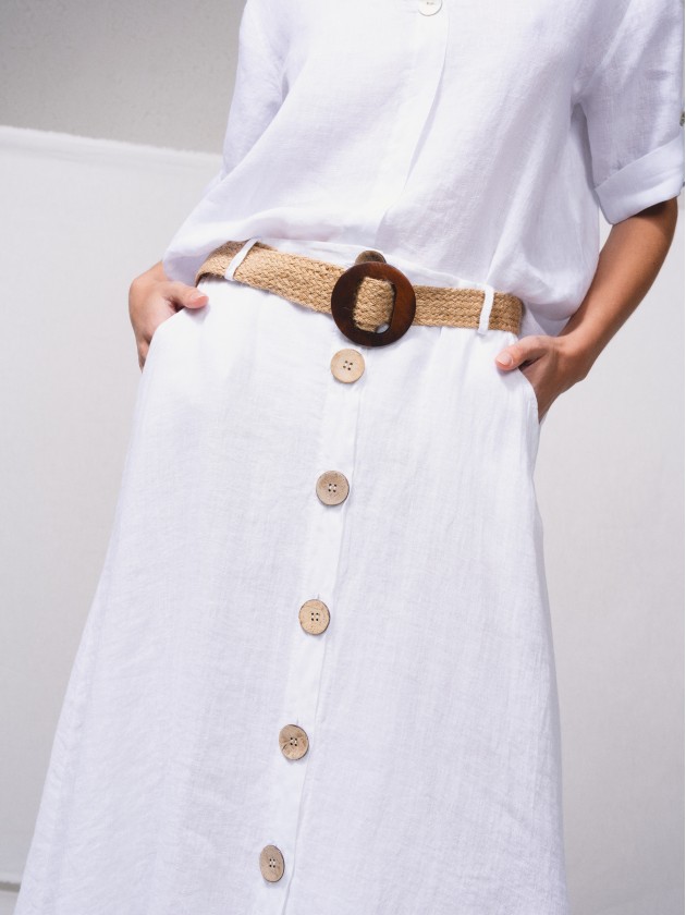 Saia midi linho com botes