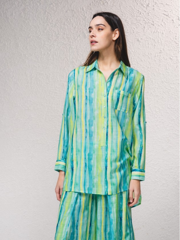 Tnica fluida com estampado de riscas