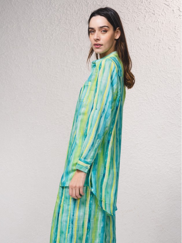 Tnica fluida com estampado de riscas