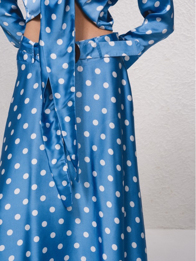 Saia acetinada com estampado de bolas