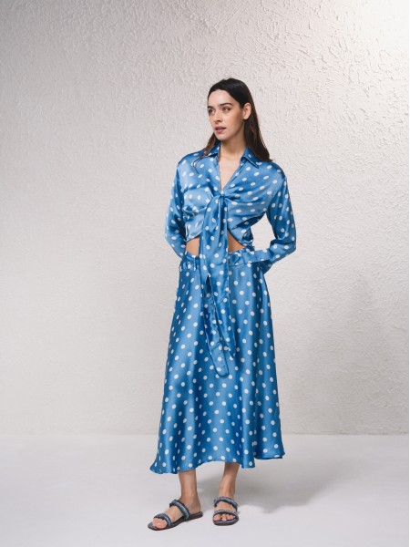 Blouse en satin imprim  pois
