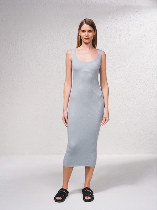 Vestido em malha canelada metalizado