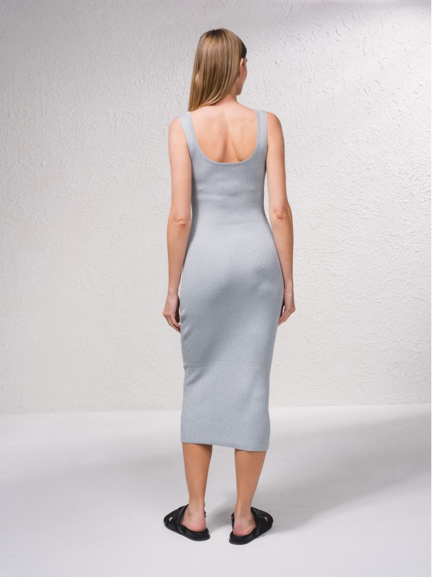 Vestido em malha canelada metalizado